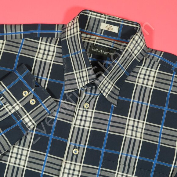 Peter Millar Button Down Shirt Mens L Blue Plaid Bullock & Jones Cotton - Picture 1 of 5